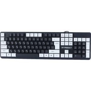 کیبورد سیم‌دار ایکس‌پی پروداکت مدل XP-7700U با کلیدهای فارسی و انگلیسی مشکی و سفید